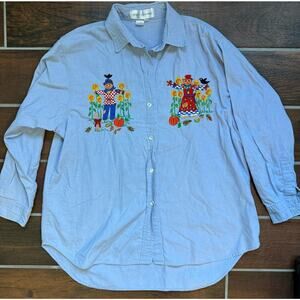 Vintage 90s Fall/Pumpkin Emroidered Chambray Button Up 0X